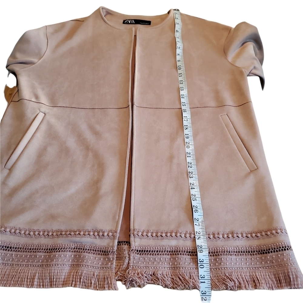 Women's Zara Jacket Faux Suede Fringe 3/4 Sleeves Light Dusty Pink Rose Medium M - Picture 12 of 16
